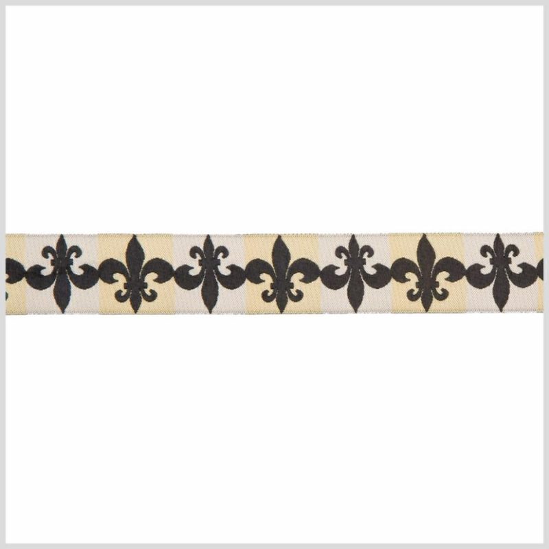 Jacquard | 1" Cream/Black French Jacquard Ribbon Jacquard Cream,Black