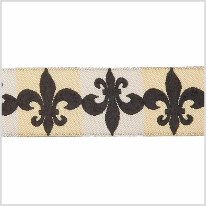 Jacquard | 1" Cream/Black French Jacquard Ribbon Jacquard Cream,Black