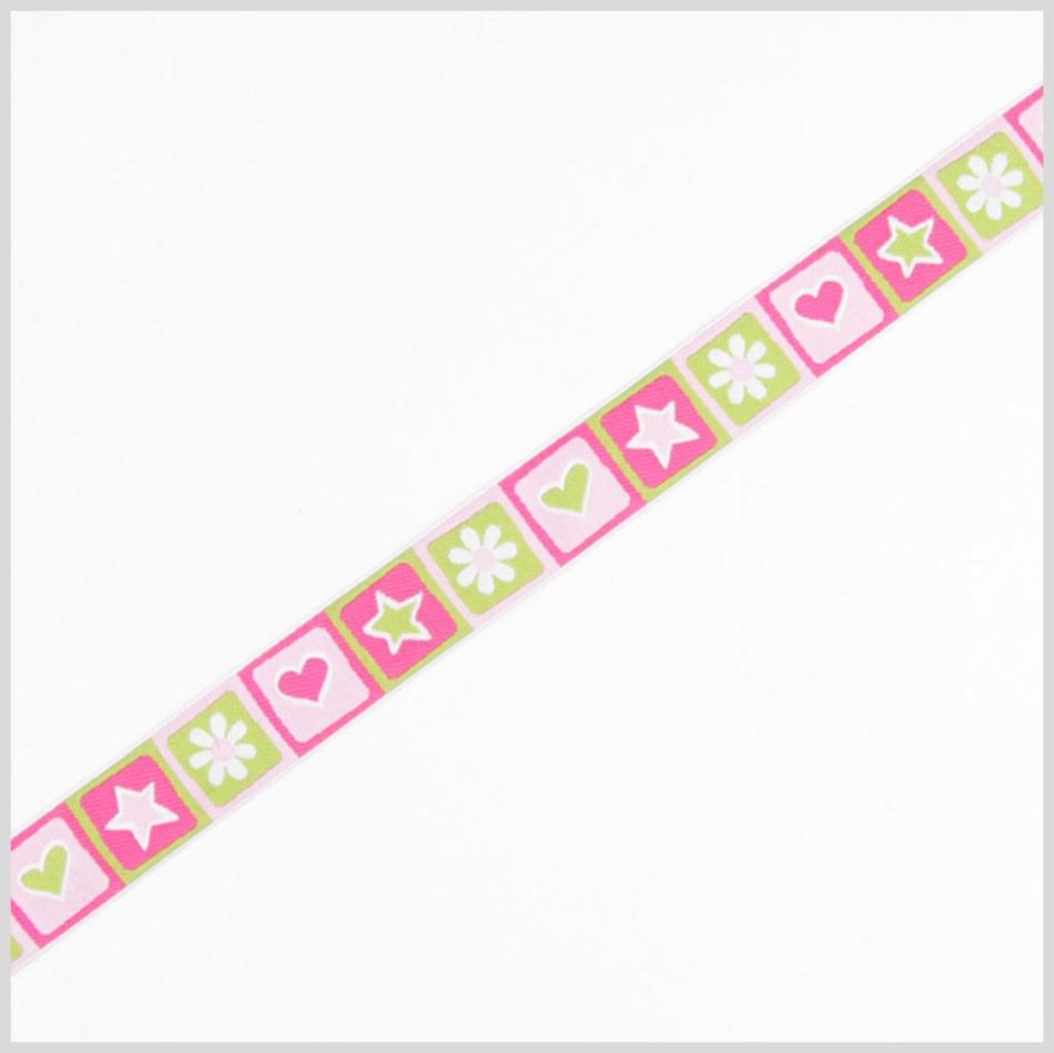 Jacquard | 7/8" Pink/Green French Jacquard Ribbon Jacquard Jacquard