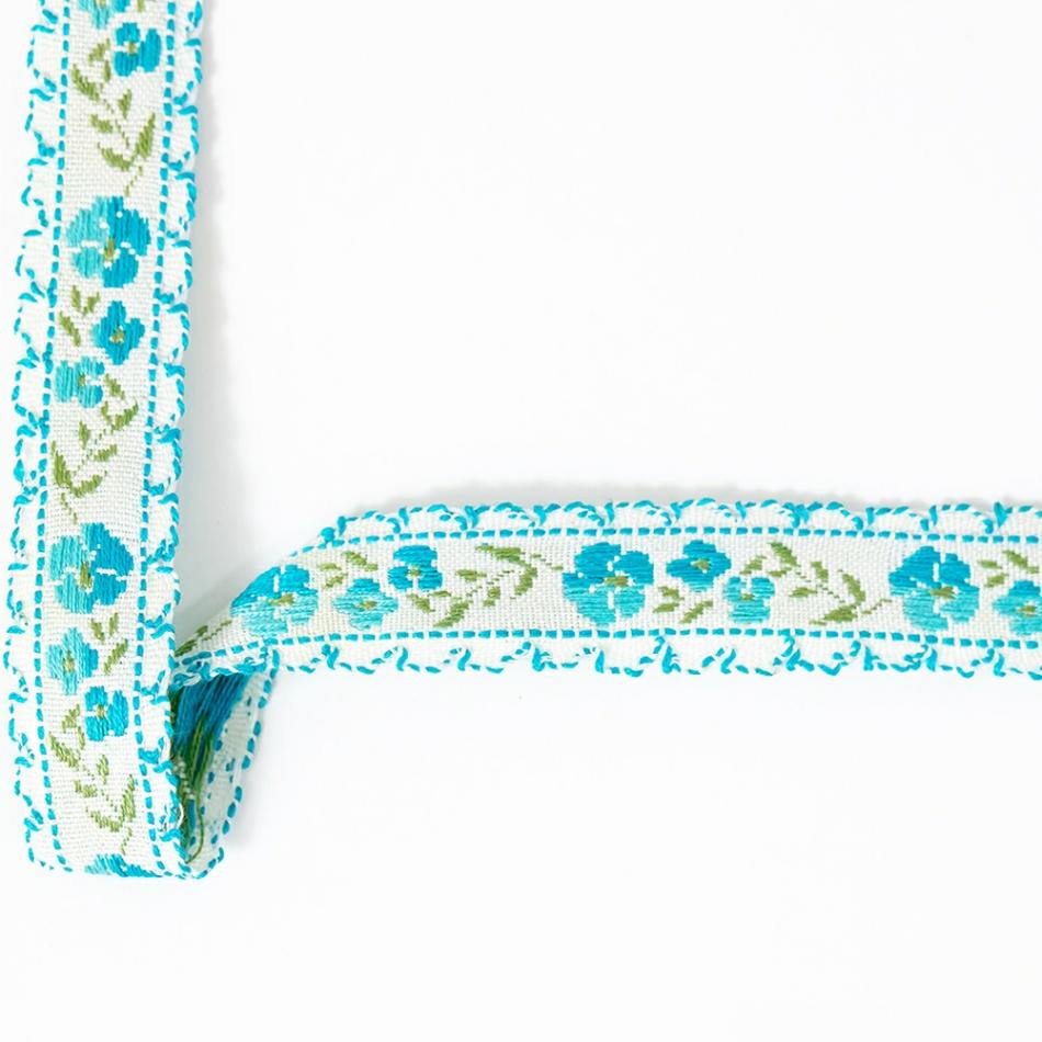 Jacquard | Angel, Scuba Blue And Off-White Floral German Jacquard Ribbon – 0.6" Jacquard Angel Blue,Scuba Blue