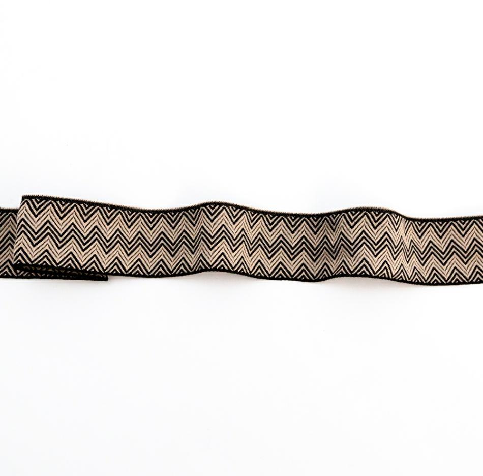 Jacquard | Beige And Black Zig Zag Jacquard Ribbon – 1.5" Jacquard Jacquard