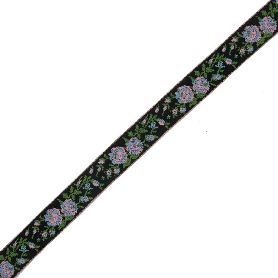 Jacquard | Black And Pink Floral German Jacquard Ribbon – 0.875" Jacquard Blush