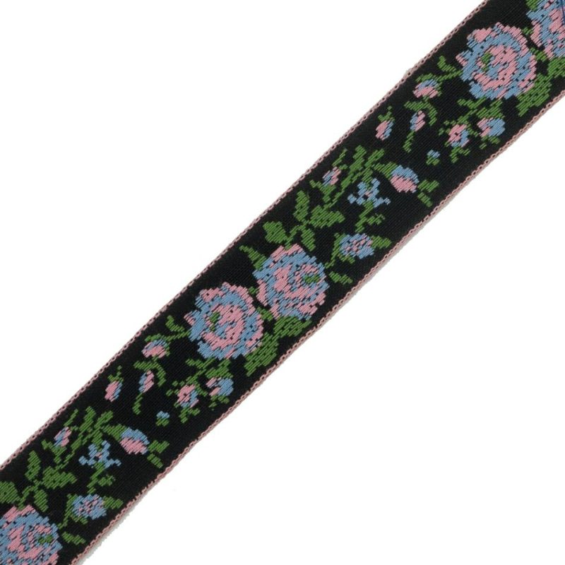 Jacquard | Black And Pink Floral German Jacquard Ribbon – 0.875" Jacquard Blush