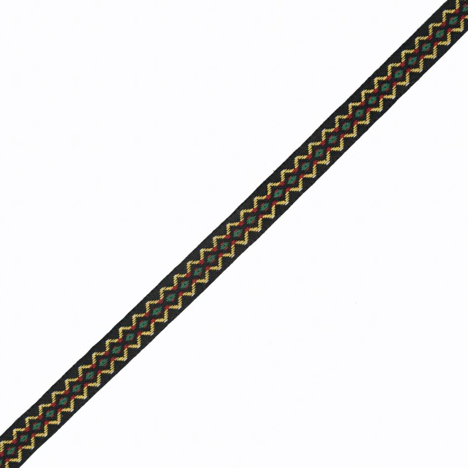 Jacquard | Black And Yellow Geometric Jacquard Ribbon – 0.5" Jacquard Black,Haute Red