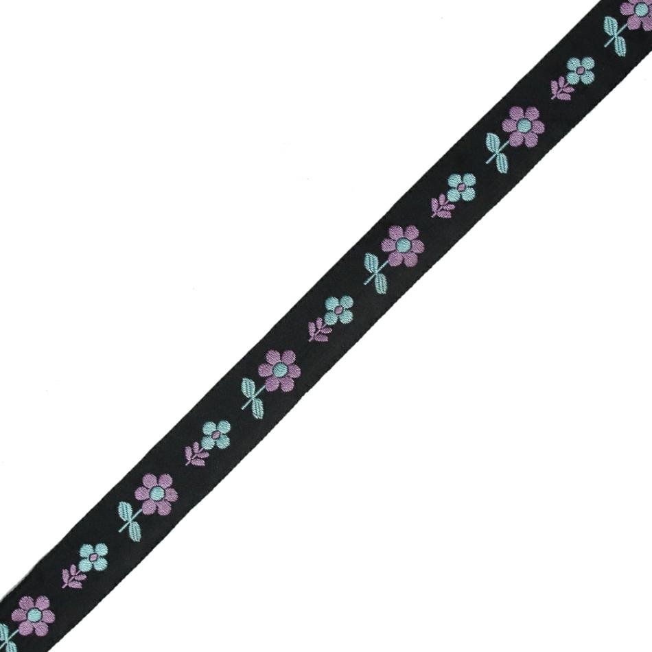 Jacquard | Black, Blue And Purple Floral Jacquard Ribbon – 0.875" Jacquard Jacquard