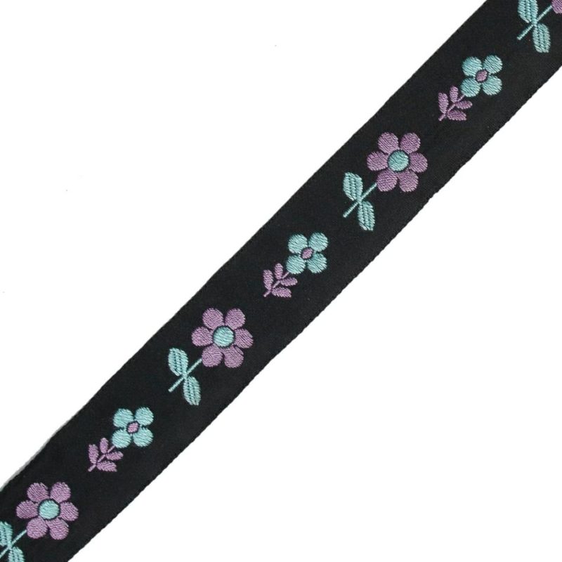 Jacquard | Black, Blue And Purple Floral Jacquard Ribbon – 0.875" Jacquard Jacquard