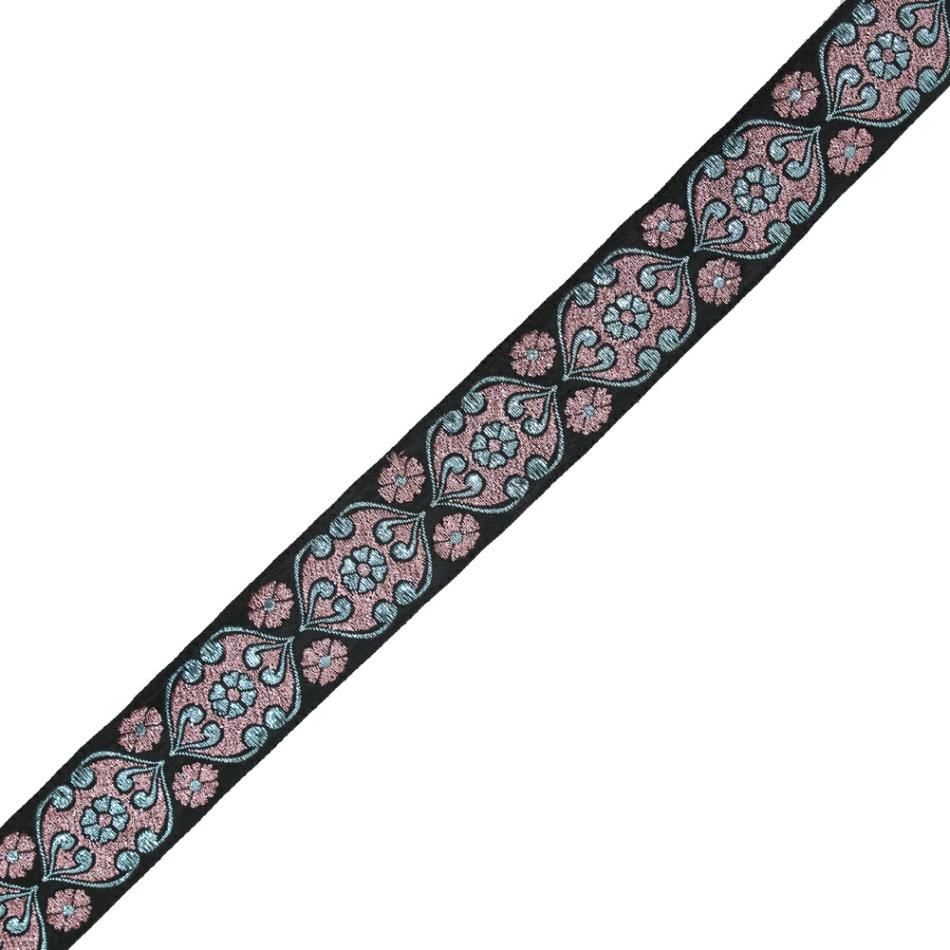 Jacquard | Black, Pink And Aqua Metallic Geometric Jacquard Ribbon – 1.5" Jacquard Jacquard