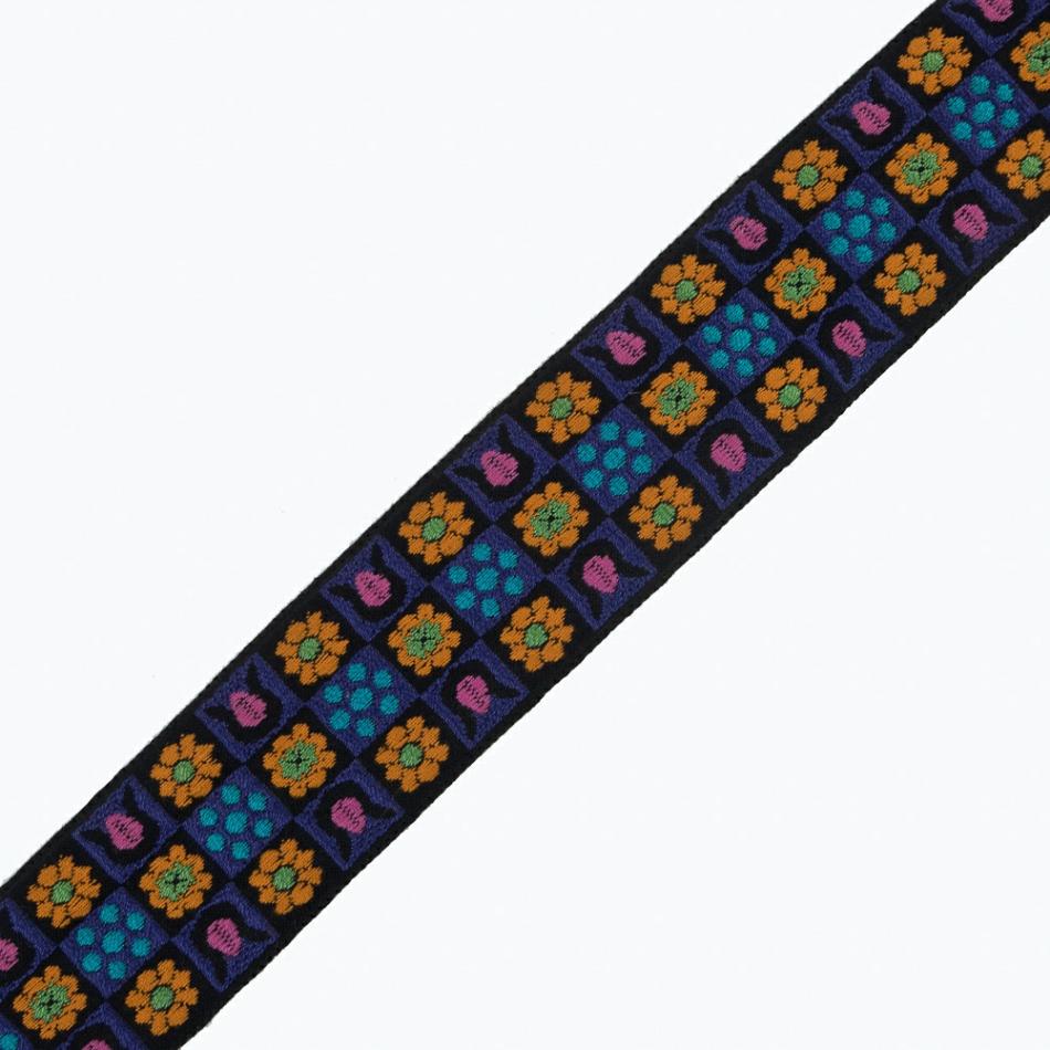 Jacquard | Black, Purple And Orange Floral Jacquard Ribbon – 1.875" Jacquard Black Bean,Heliotrope