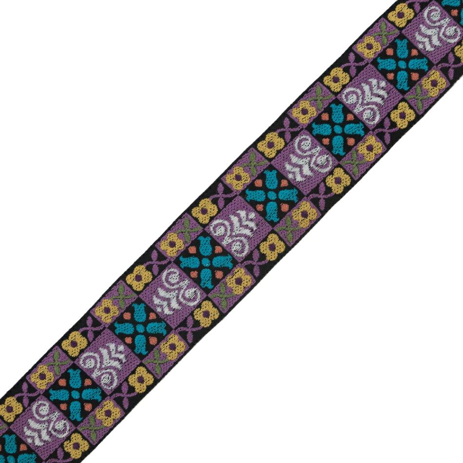 Jacquard | Black, Purple And Yellow Floral Geometric Jacquard Ribbon – 2" Jacquard Bamboo