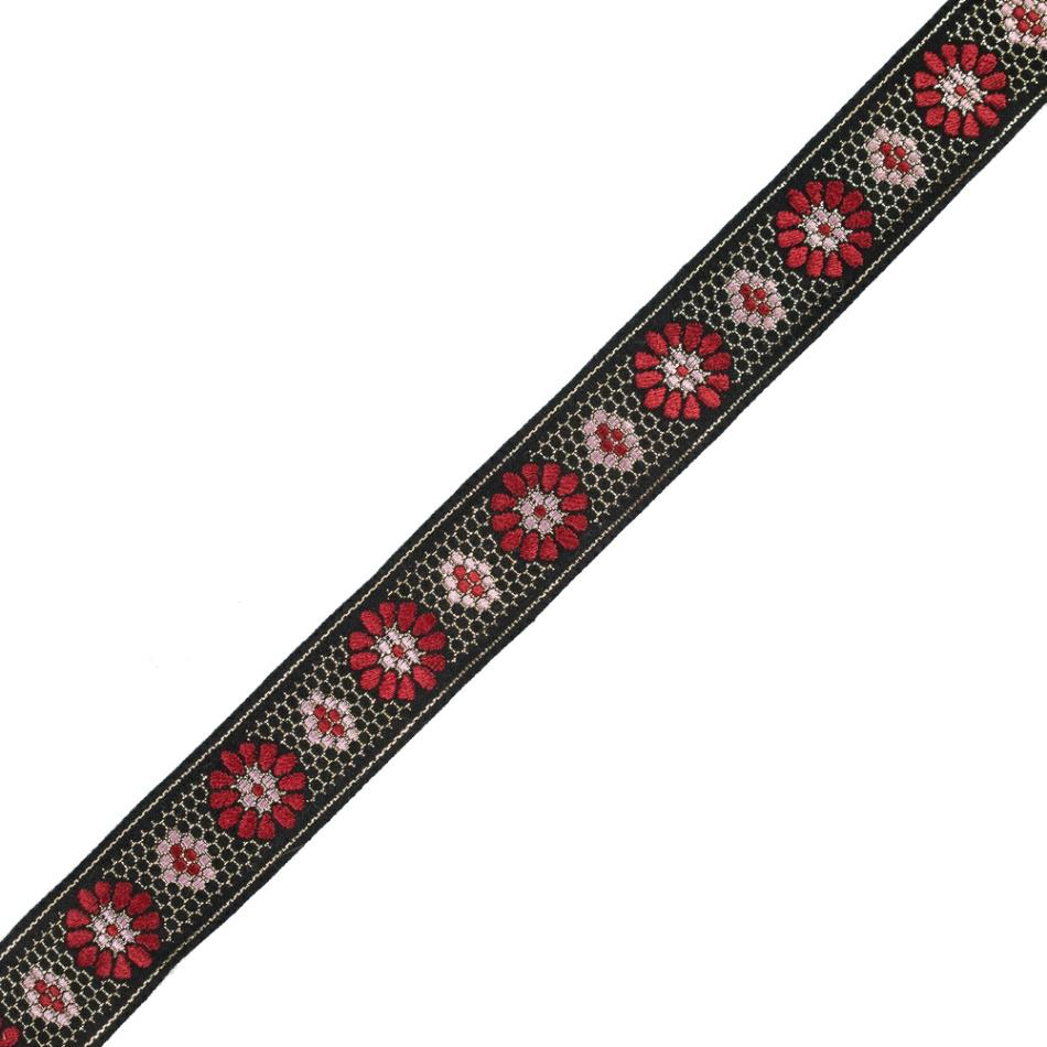 Jacquard | Black, Red And Pink Metallic Geometric Jacquard Ribbon – 1.5" Jacquard Jacquard