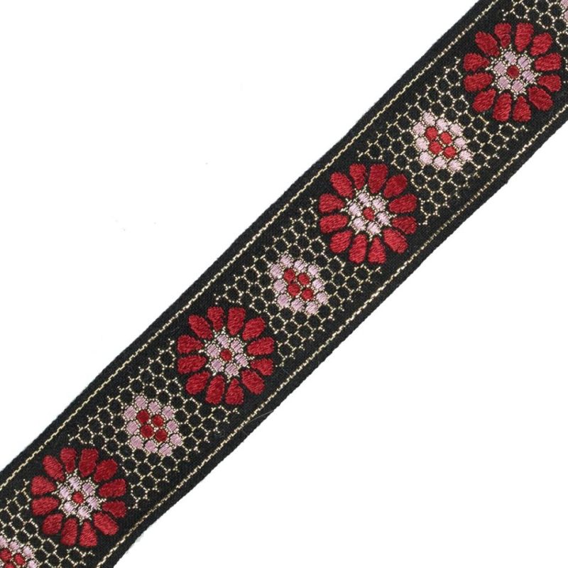 Jacquard | Black, Red And Pink Metallic Geometric Jacquard Ribbon – 1.5" Jacquard Jacquard