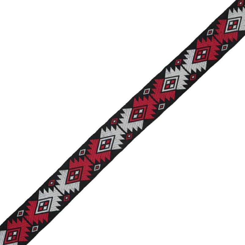 Jacquard | Black, Red And White Geometric German Jacquard Ribbon – 1" Jacquard Jacquard