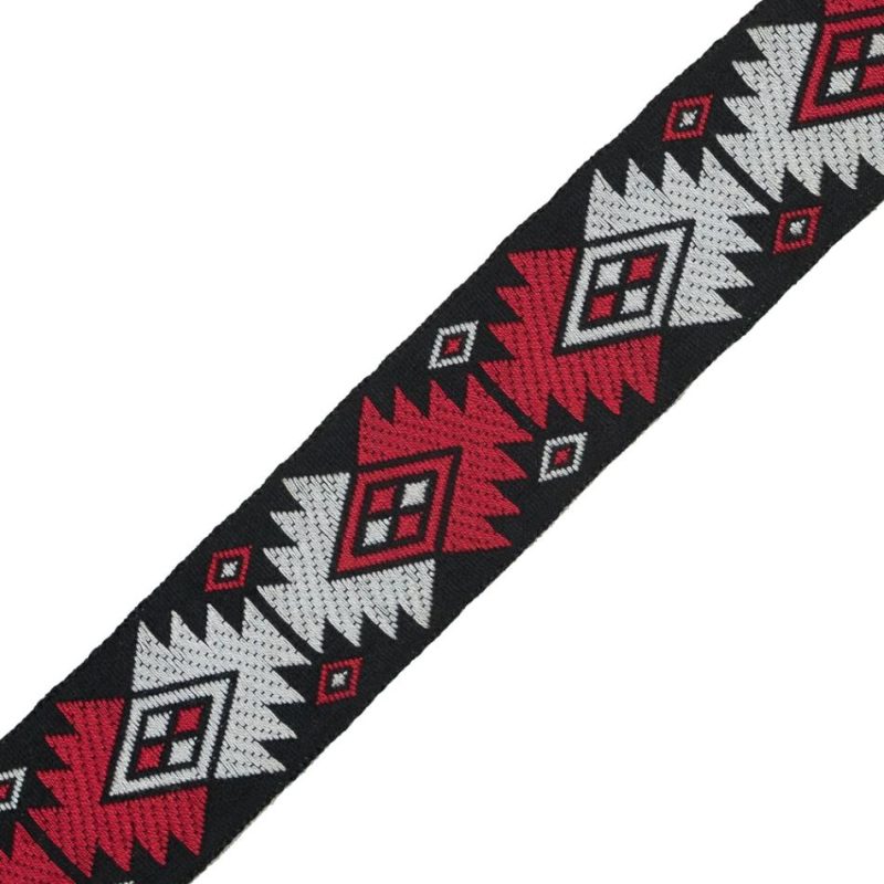 Jacquard | Black, Red And White Geometric German Jacquard Ribbon – 1" Jacquard Jacquard