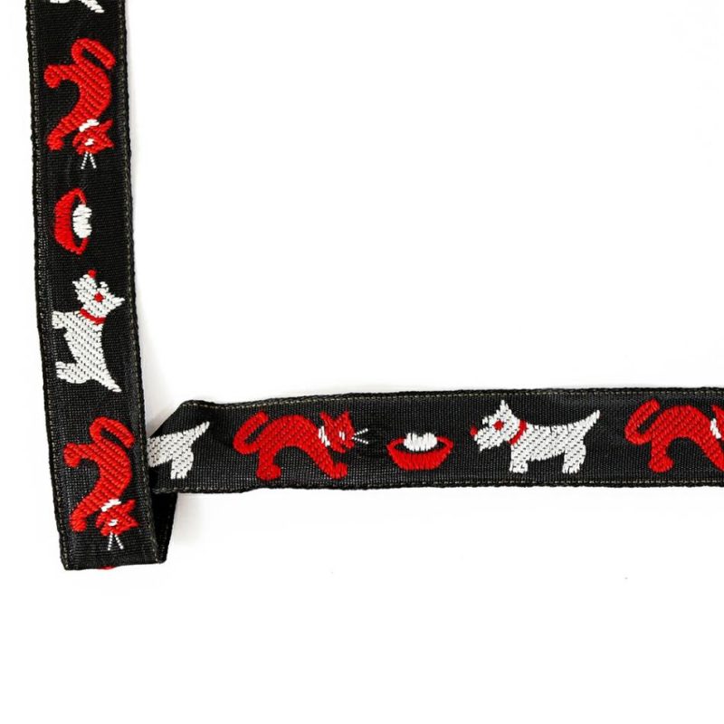 Jacquard | Black, White And Red Cat And Dog Jacquard Ribbon – 0.625" Jacquard Bright White,Tomato,Black