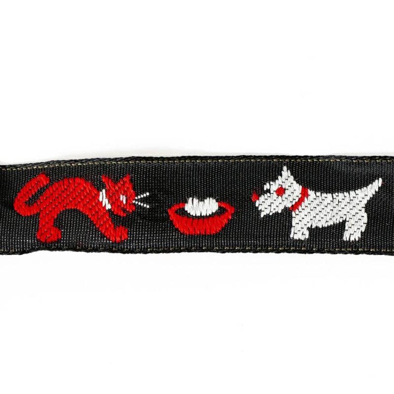 Jacquard | Black, White And Red Cat And Dog Jacquard Ribbon – 0.625" Jacquard Bright White,Tomato,Black