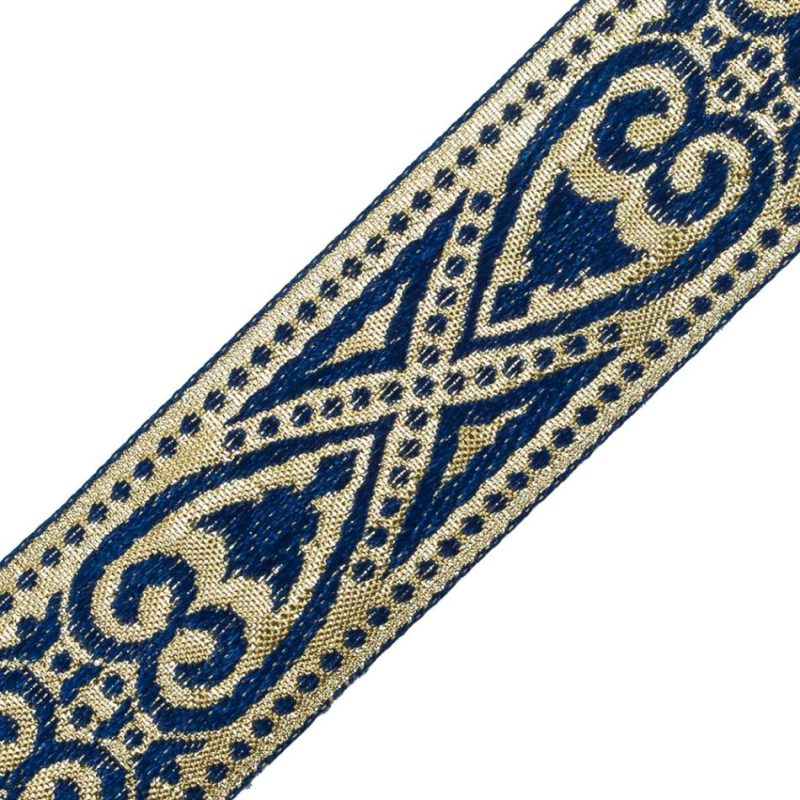 Jacquard | Blue And Metallic Gold Heart Jacquard Ribbon – 1.5" Jacquard Jacquard