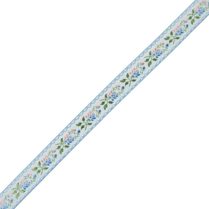 Jacquard | Blue, Green And Pink Floral German Jacquard Ribbon – 0.875" Jacquard Jacquard