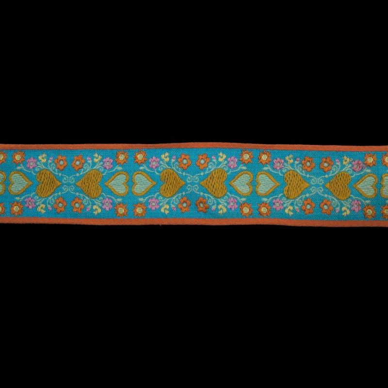 Jacquard | Blue, Orange And Mustard Hearts Jacquard Ribbon – 2.25" Jacquard Jacquard