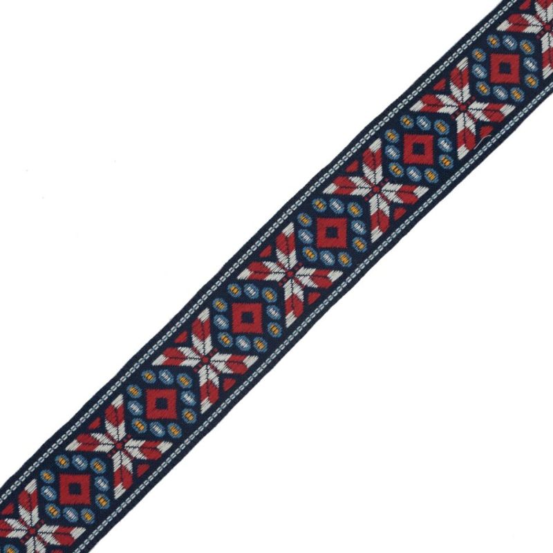 Jacquard | Blue, Red And White Geometric Jacquard Ribbon – 1.875" Jacquard Eclipse