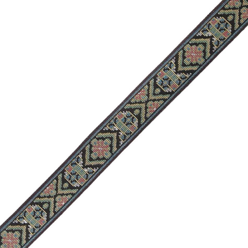 Jacquard | Brown, Green And Yellow Tribal Jacquard Ribbon – 1.125" Jacquard Jacquard