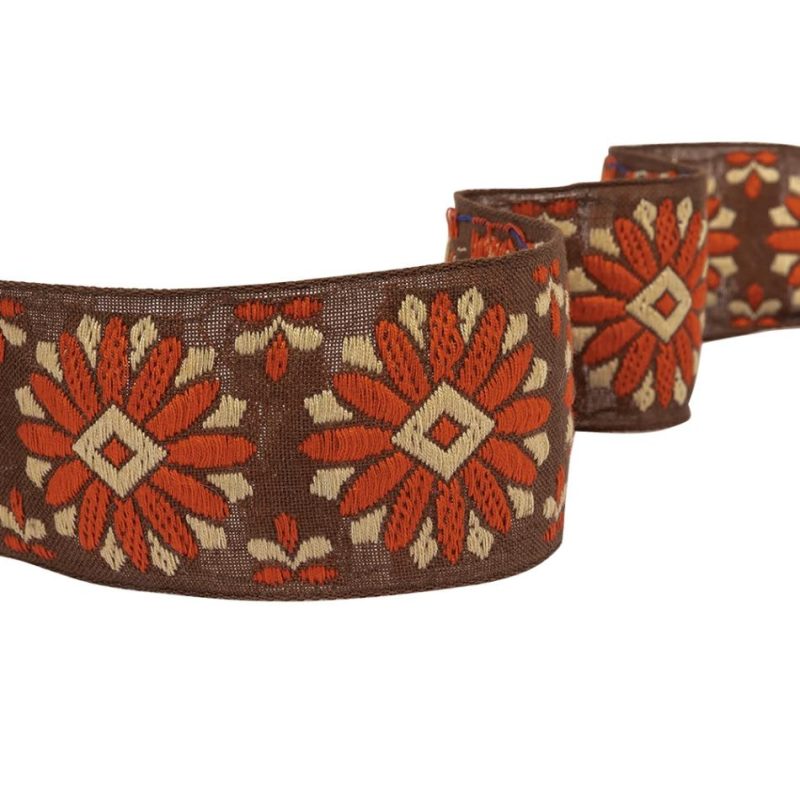 Jacquard | Brown, Orange And Ivory Floral German Jacquard Cotton Ribbon – 2" Jacquard Jacquard