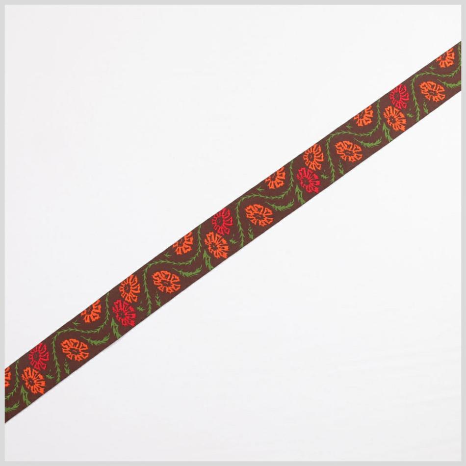 Jacquard | Brown/ Orange Floral French Jacquard Ribbon Jacquard Gold,Ivory