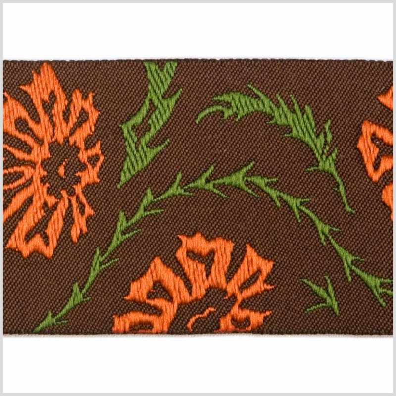 Jacquard | Brown/ Orange Floral French Jacquard Ribbon Jacquard Gold,Ivory