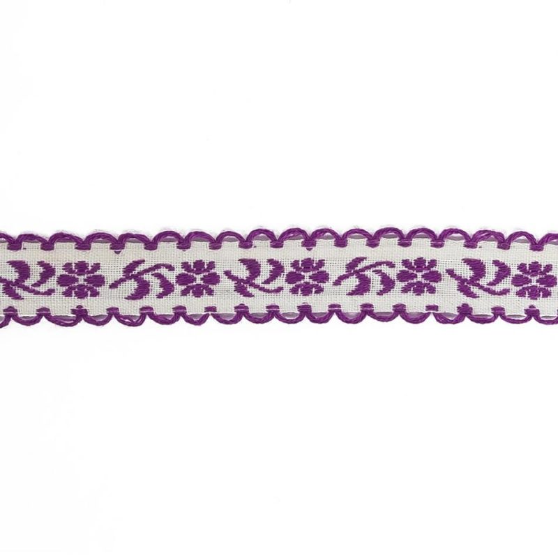 Jacquard | Dewberry And Off-White Floral German Jacquard Cotton Ribbon – 0.625" Jacquard Dewberry,Sugar Swizzle