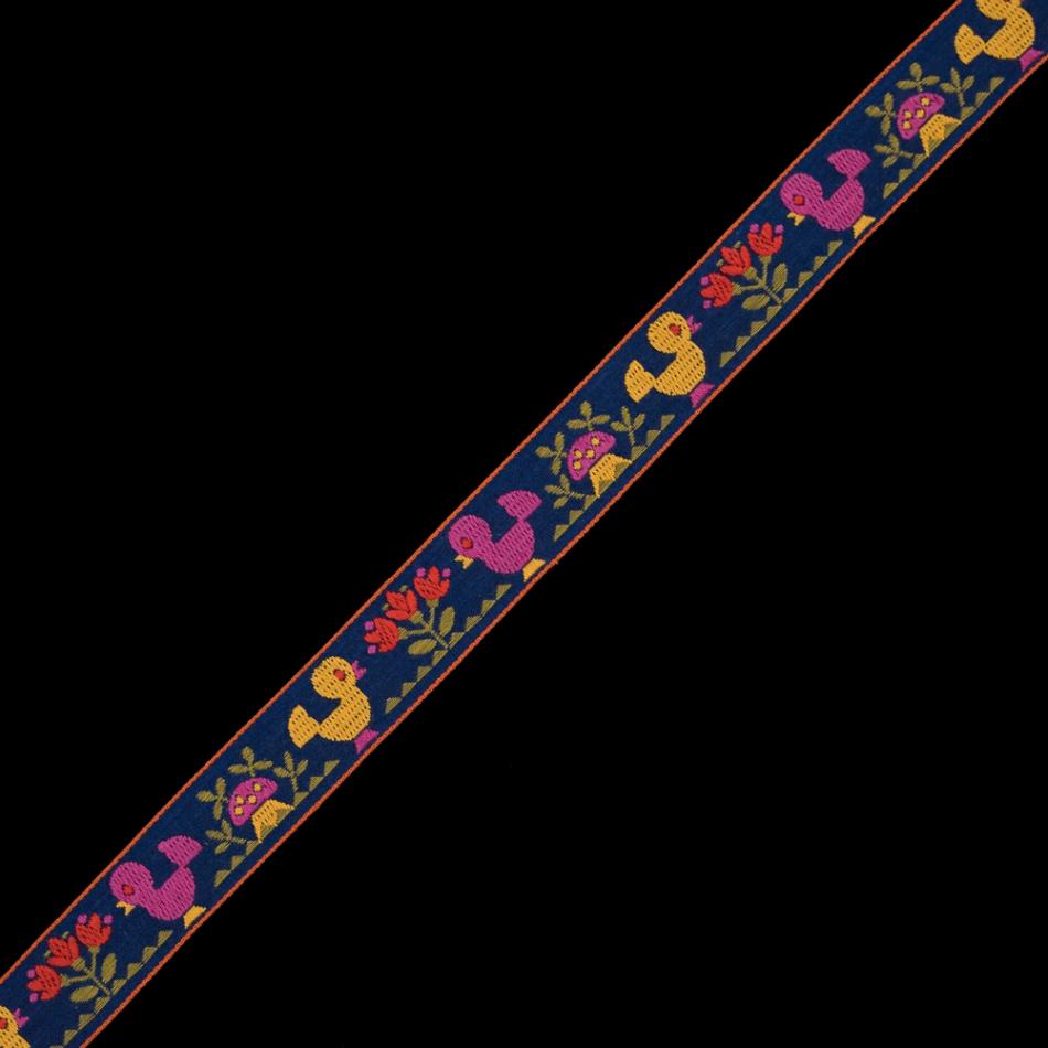 Jacquard | German Jacquard Ribbon With Birds And Mushrooms – 1" Jacquard Blueprint,Sunflower