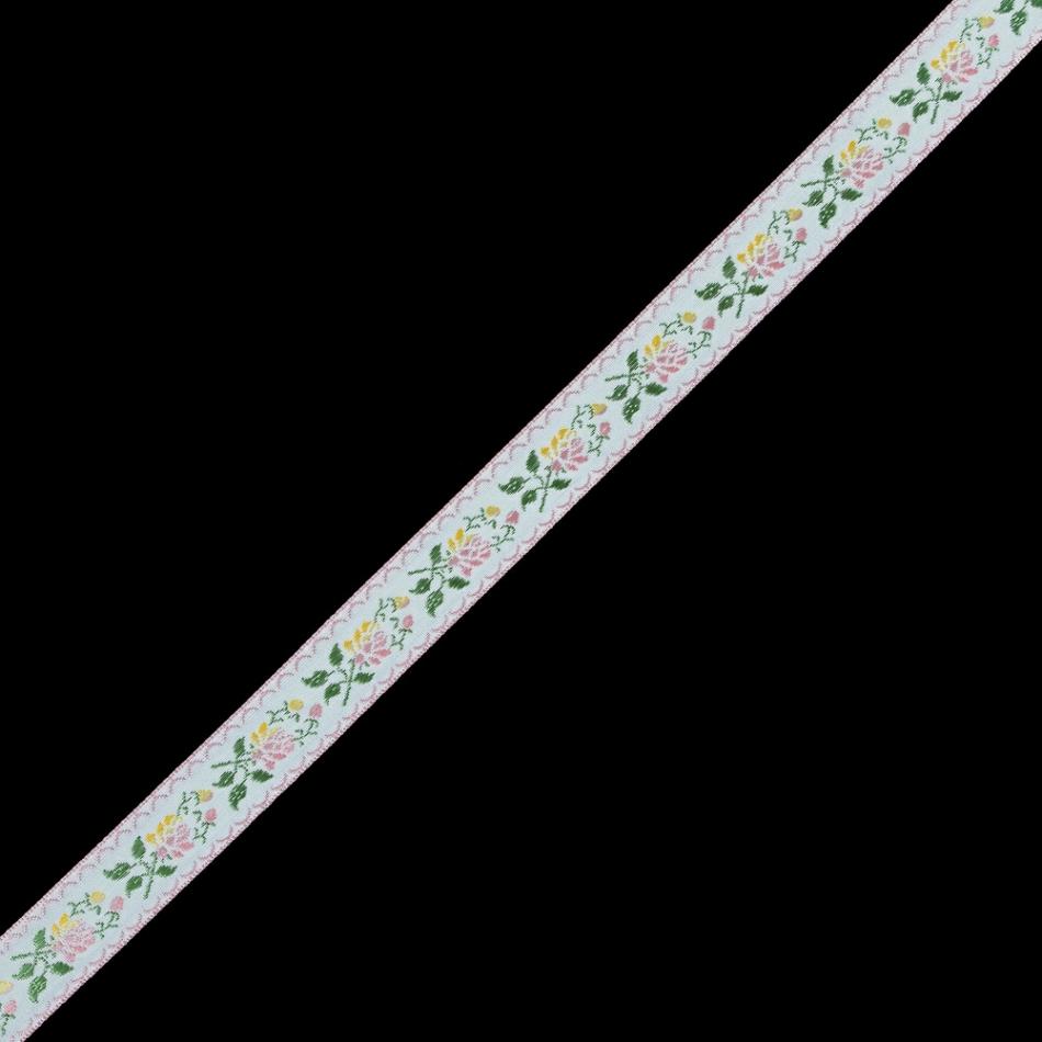 Jacquard | German Pink And Yellow Floral Jacquard Ribbon – 0.875" Jacquard Jacquard