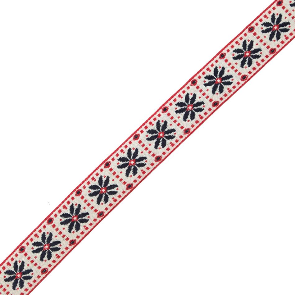 Jacquard | German Red And Blue Floral Jacquard Ribbon – 1" Jacquard Jacquard