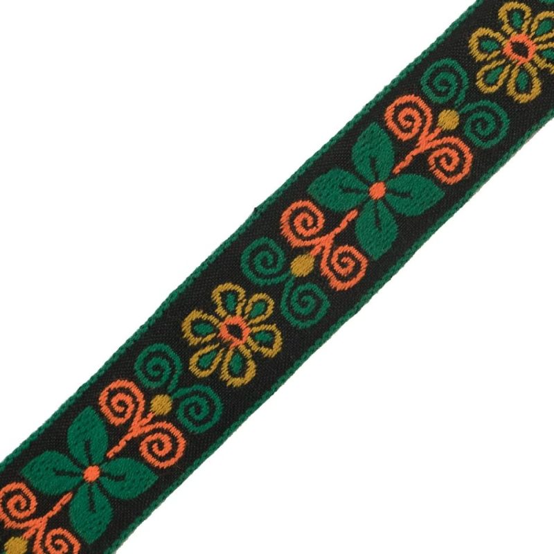 Jacquard | Green And Neon Orange Floral German Jacquard Ribbon – 1" Jacquard Jacquard