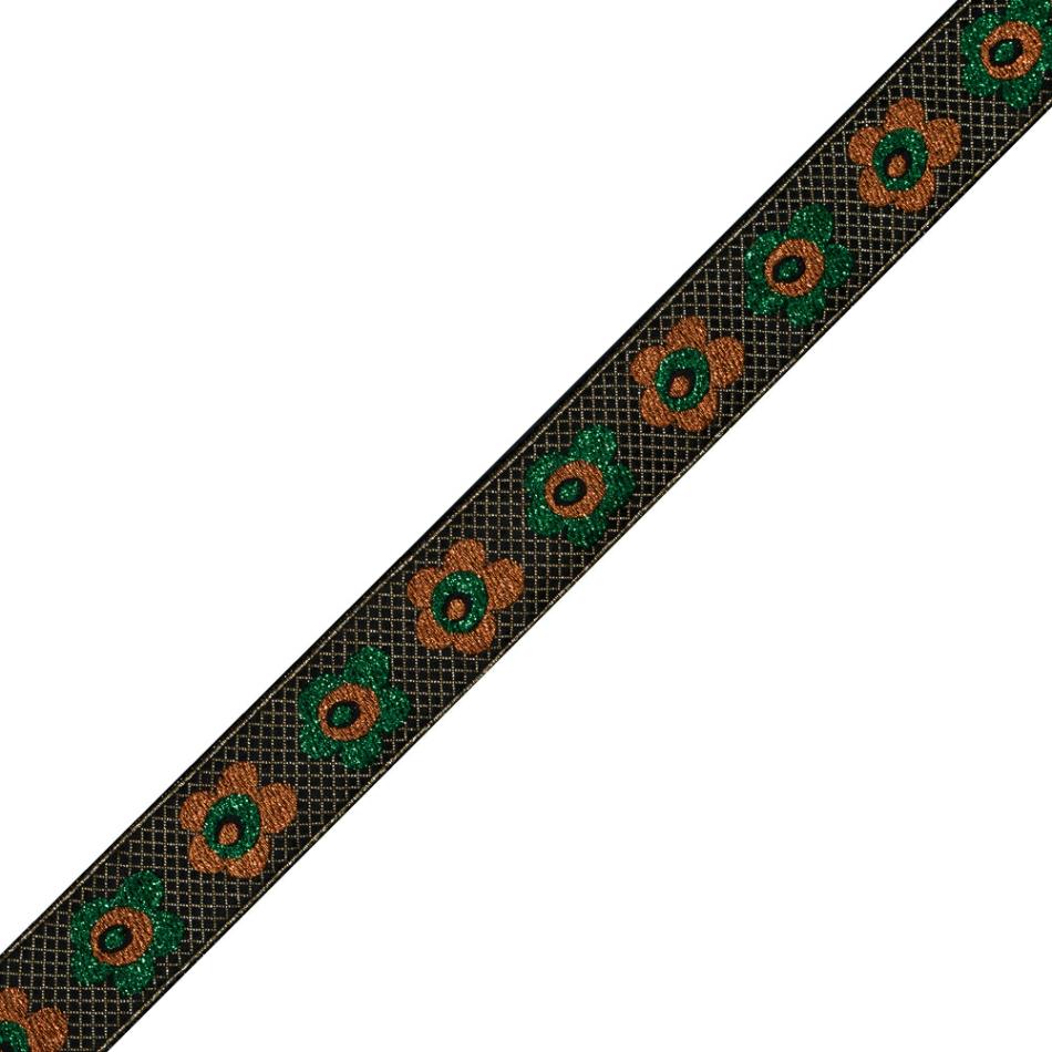 Jacquard | Green And Orange Metallic Floral Jacquard Ribbon – 1.25" Jacquard Jacquard