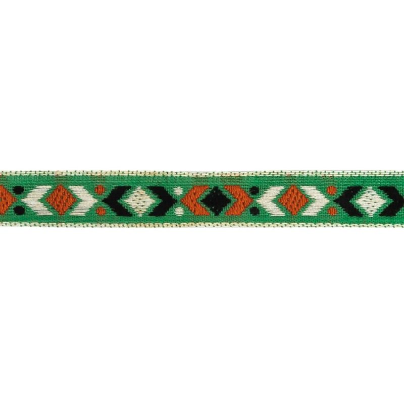 Jacquard | Green, Black And Orange Geometric German Jacquard Cotton Ribbon – 0.5" Jacquard Jacquard