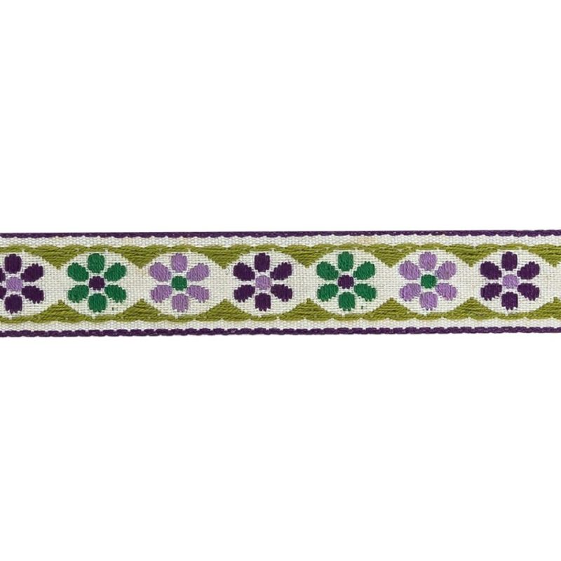 Jacquard | Green, Off-White And Purple Floral German Jacquard Cotton Ribbon – 0.625" Jacquard Crown Jewel