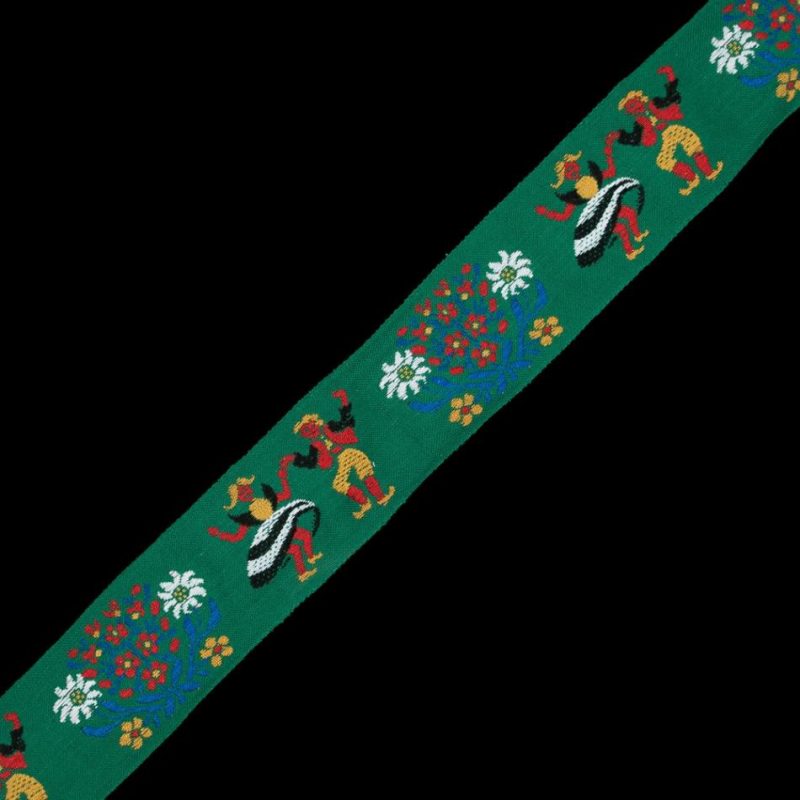 Jacquard | Green, Red And Gold Dancing Couple Jacquard Ribbon – 2.25" Jacquard Jacquard