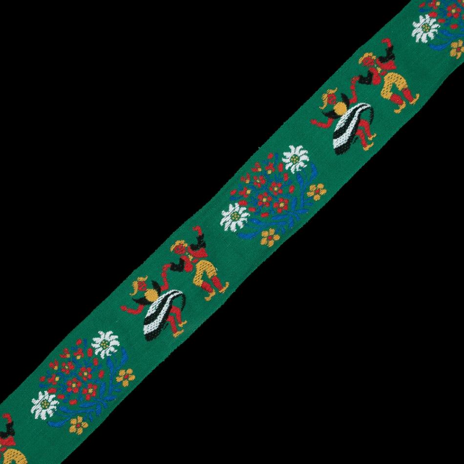 Jacquard | Green, Red And Gold Dancing Couple Jacquard Ribbon – 2.25" Jacquard Jacquard