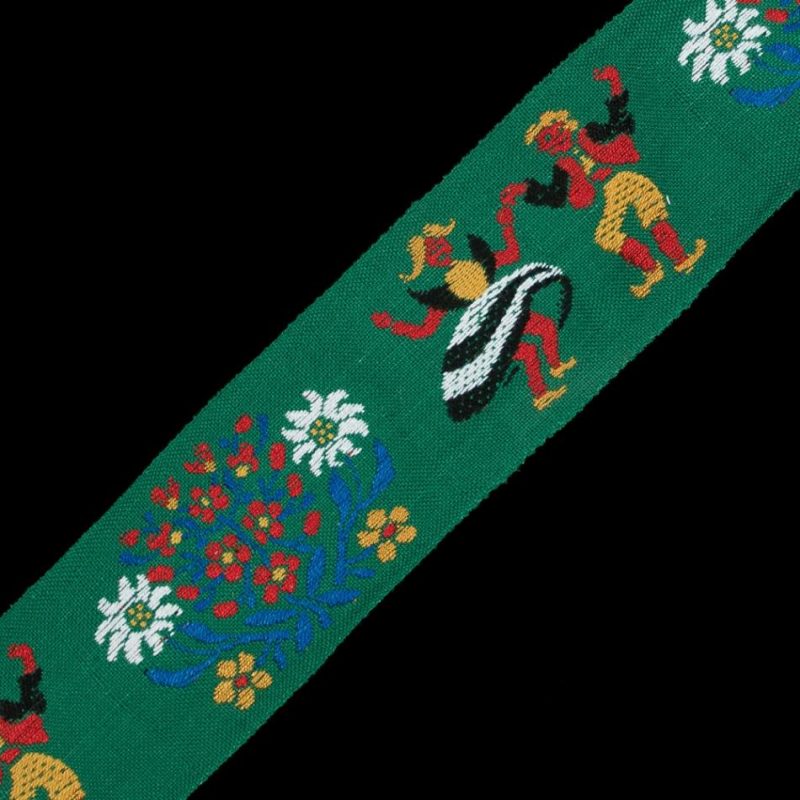 Jacquard | Green, Red And Gold Dancing Couple Jacquard Ribbon – 2.25" Jacquard Jacquard