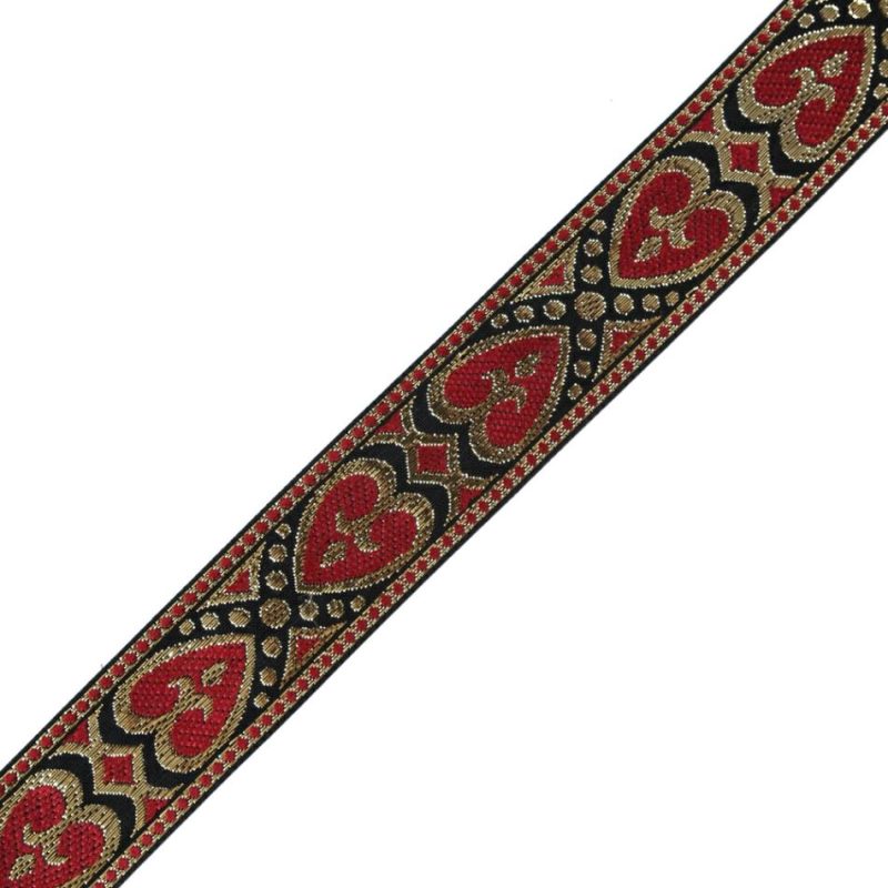 Jacquard | Metallic Gold And Red Hearts Jacquard Ribbon – 1.5" Jacquard Jacquard