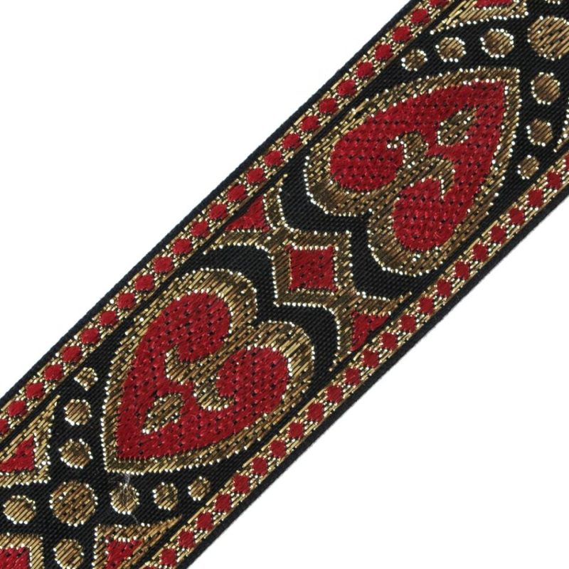 Jacquard | Metallic Gold And Red Hearts Jacquard Ribbon – 1.5" Jacquard Jacquard