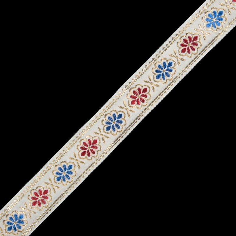 Jacquard | Metallic Gold, Blue And Red Floral Jacquard Ribbon – 1.25" Jacquard Jacquard