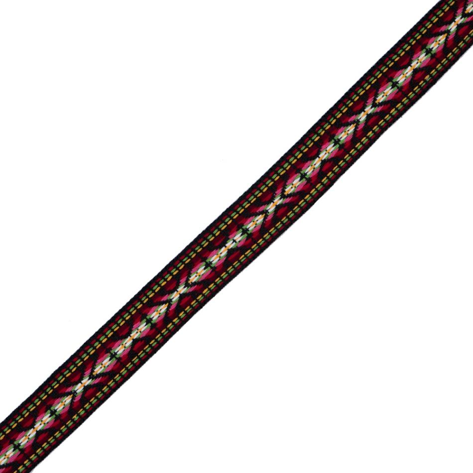 Jacquard | Multi-Color Geometric Jaquard Ribbon – 1" Jacquard Desert Rose,Rhubarb,Marigold