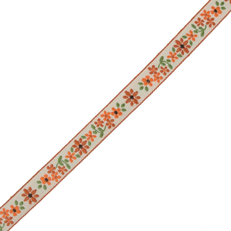 Jacquard | Orange And Beige Floral German Jacquard Ribbon – 0.75" Jacquard Creme Brulee,Golden Poppy