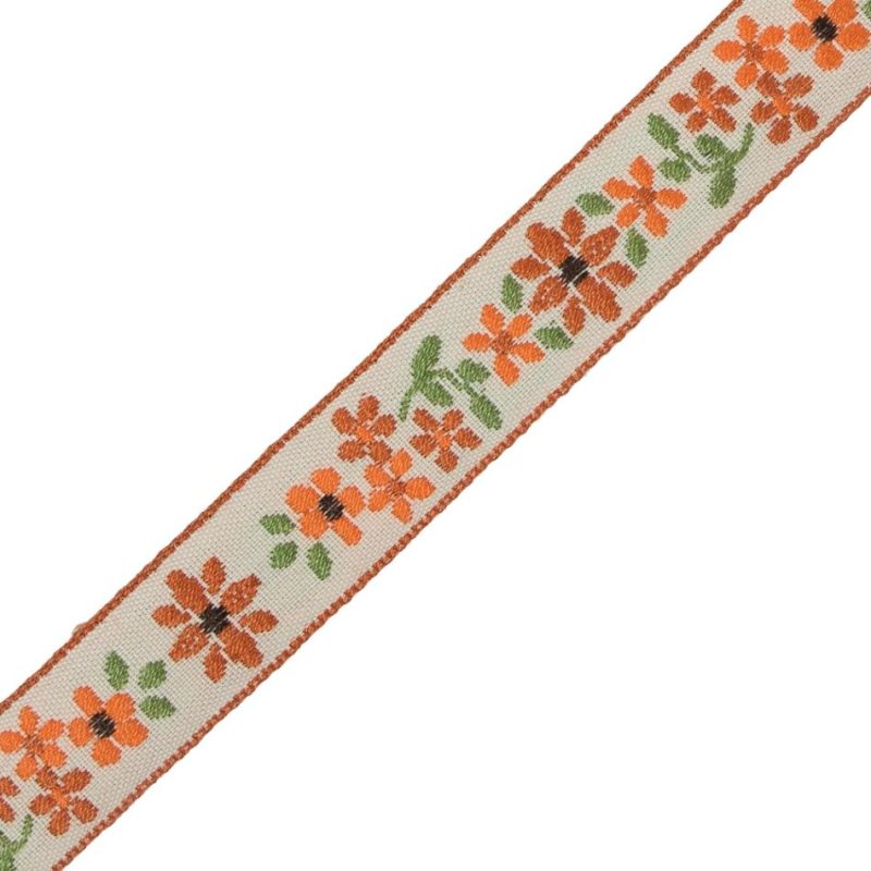 Jacquard | Orange And Beige Floral German Jacquard Ribbon – 0.75" Jacquard Creme Brulee,Golden Poppy