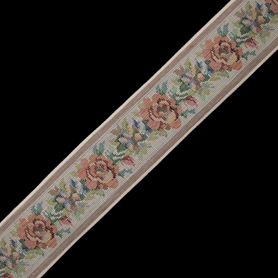 Jacquard | Orange And Beige Muted Floral Jacquard Ribbon – 2.25" Jacquard Jacquard