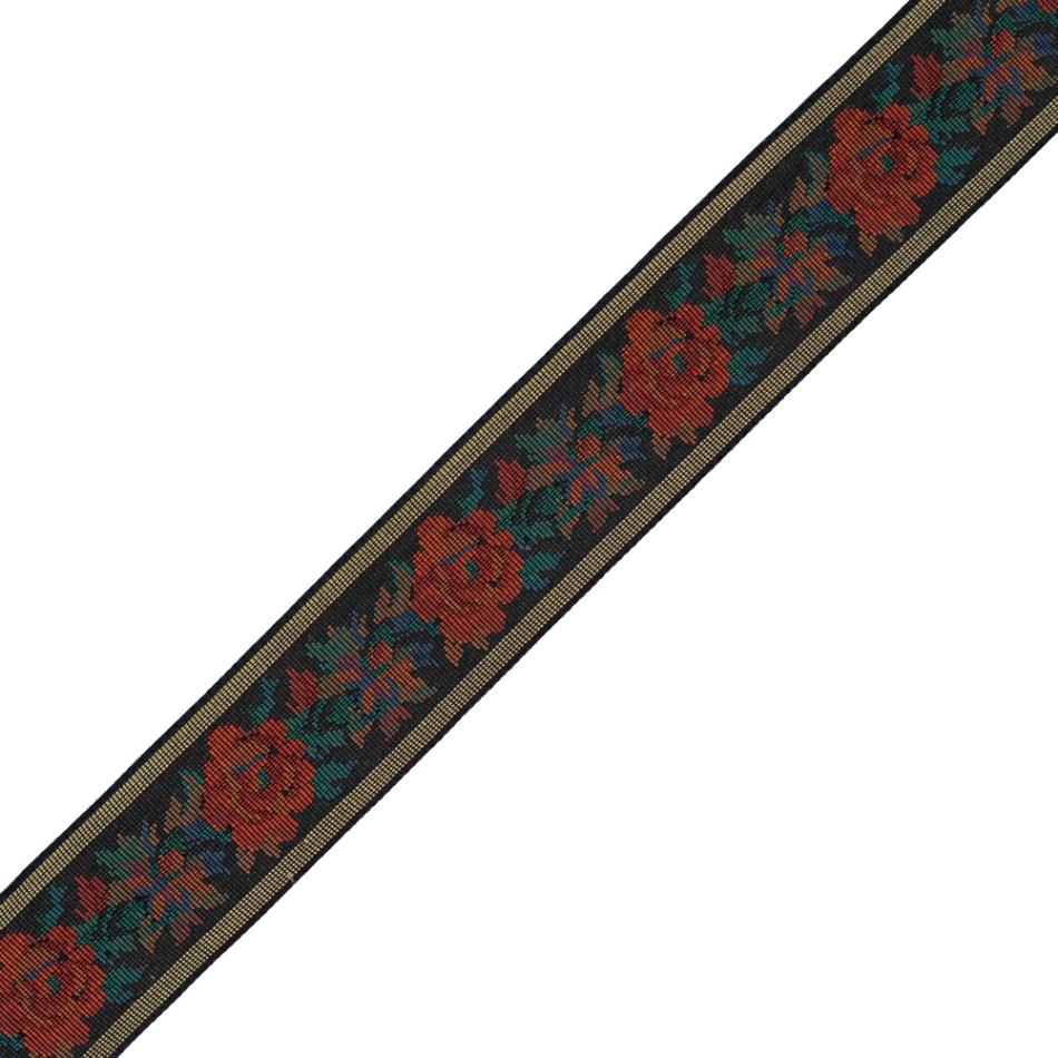 Jacquard | Orange And Black Floral Jacquard Ribbon – 2.25" Jacquard Jacquard