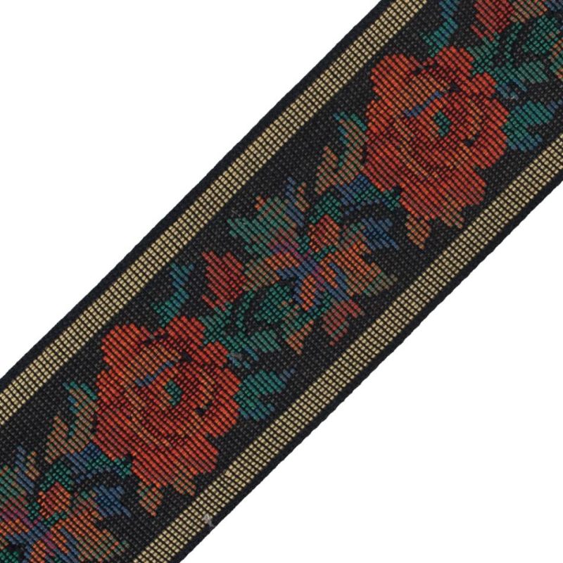 Jacquard | Orange And Black Floral Jacquard Ribbon – 2.25" Jacquard Jacquard