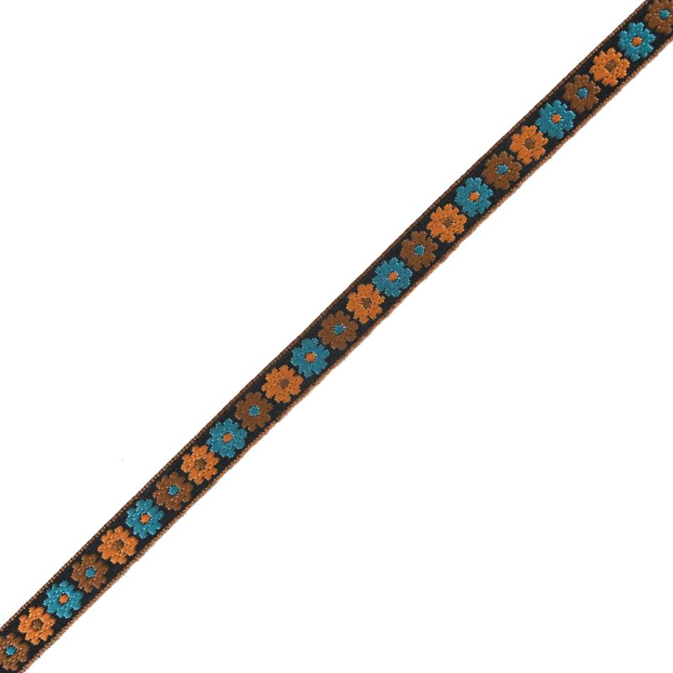 Jacquard | Orange And Blue Floral Embroidered Ribbon – 0.5" Jacquard Jacquard