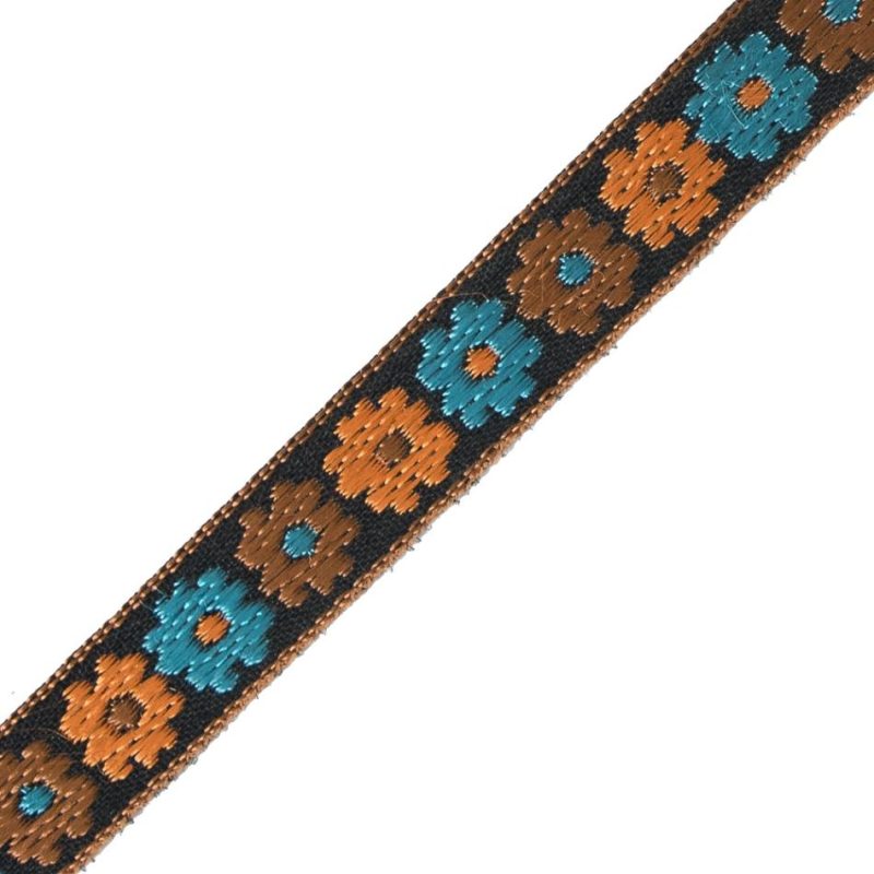 Jacquard | Orange And Blue Floral Embroidered Ribbon – 0.5" Jacquard Jacquard