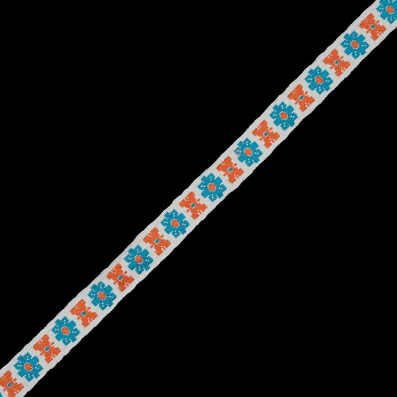 Jacquard | Orange And Blue Floral Jacquard Ribbon – 0.75" Jacquard Jacquard